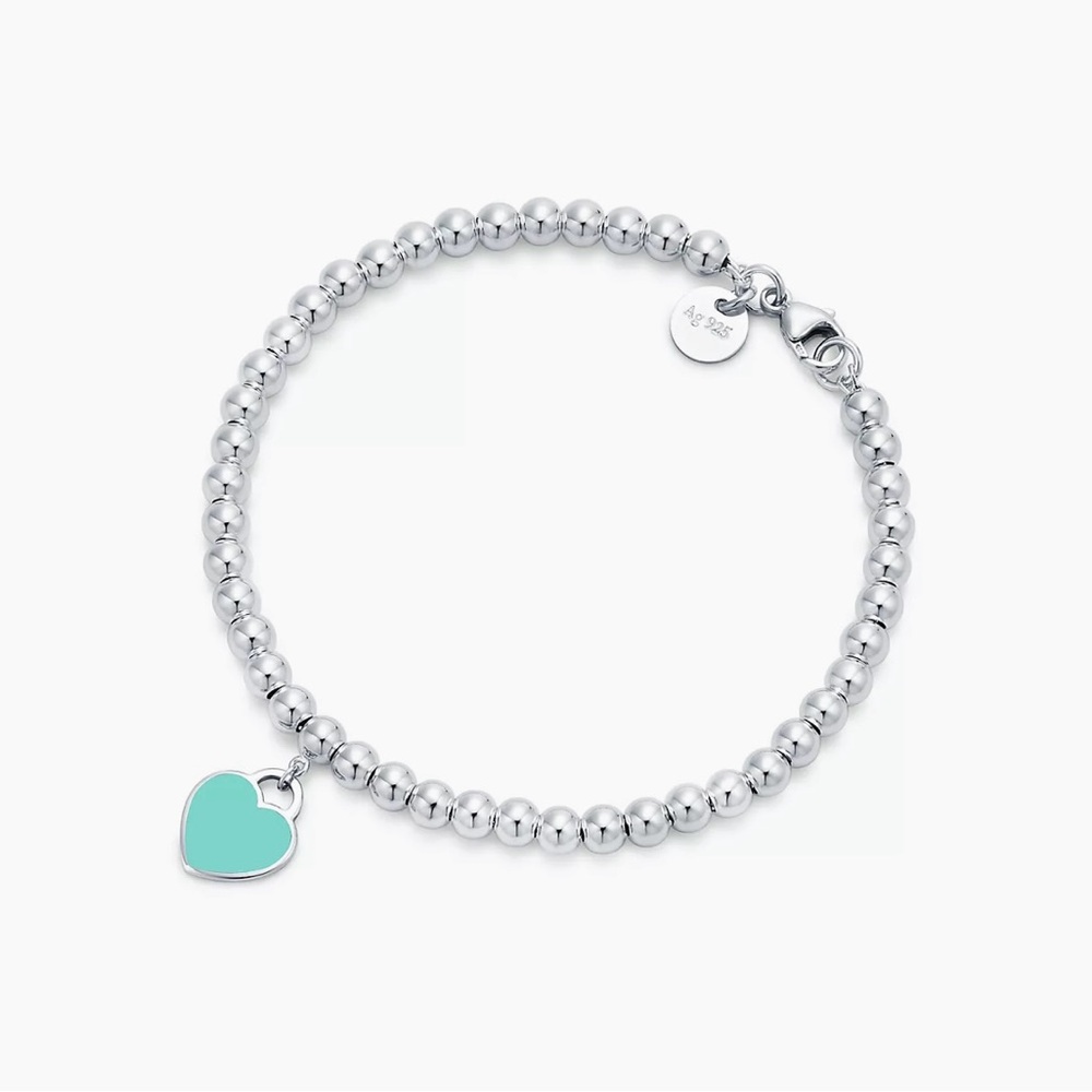 Tiffany Blue Heart Tag Bead Bracelet